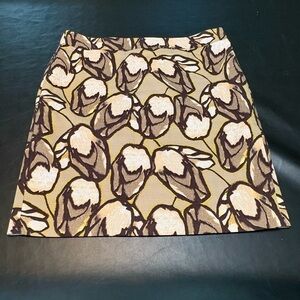 Ann Taylor Beige and Brown Floral Lined Skirt